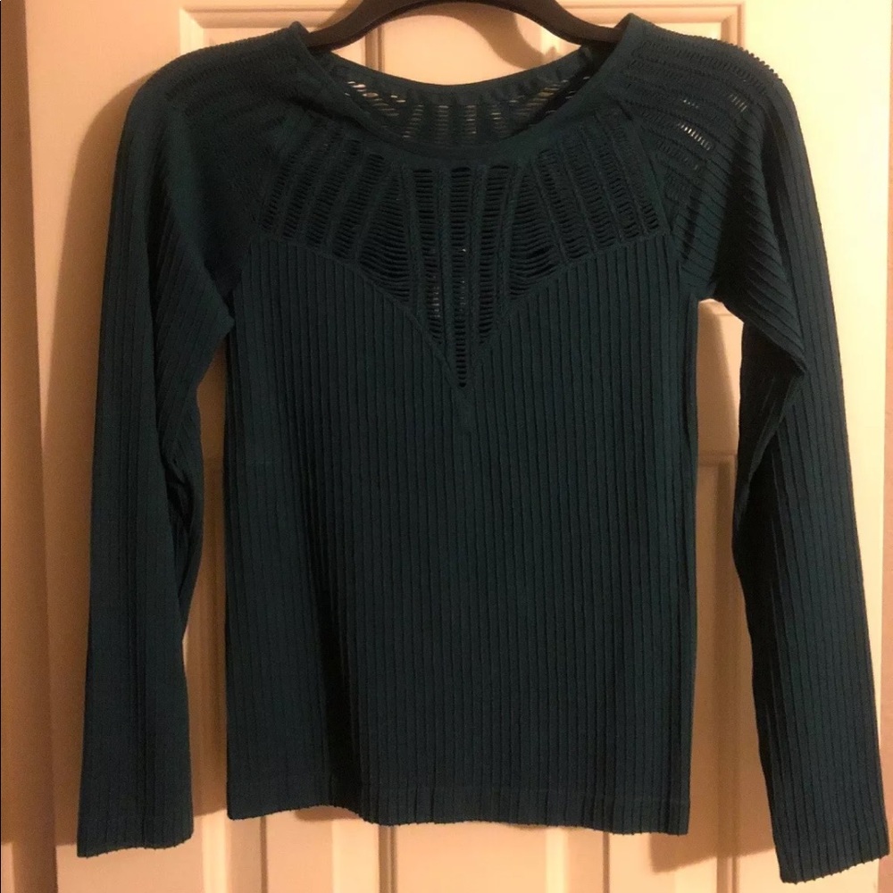 Express Ribbed Green Stretch Cut Out Top Small